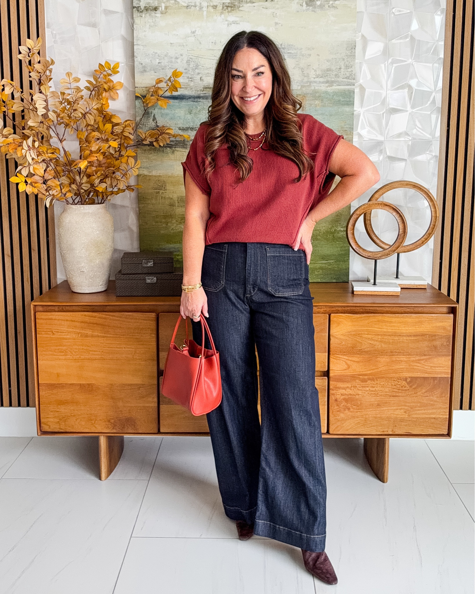 Burgundy is having a MOMENT this fall ❤️ Love this easy top paired with dark wide leg jeans and coordinating accessories. Wearing Sweater tts, L | Jeans size down if in-between, 31

#LTKSeasonal #LTKOver40 #LTKMidsize