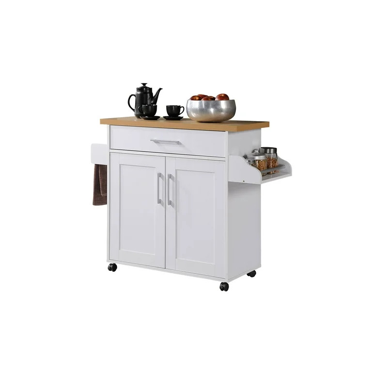 Hodedah Kitchen Cart with Spice Rack plus Towel Holder, White | Walmart (US)