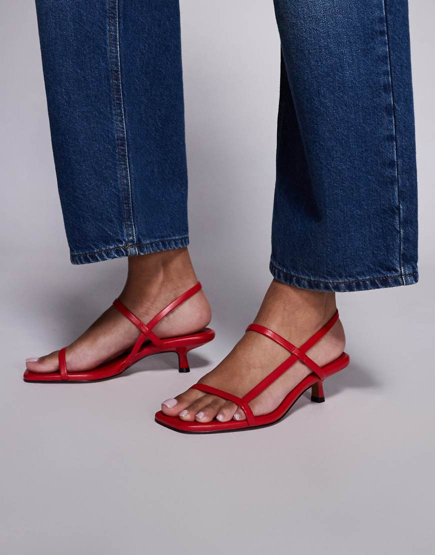 ASOS DESIGN Hop minimal kitten heel sandals in red-Purple | ASOS (Global)