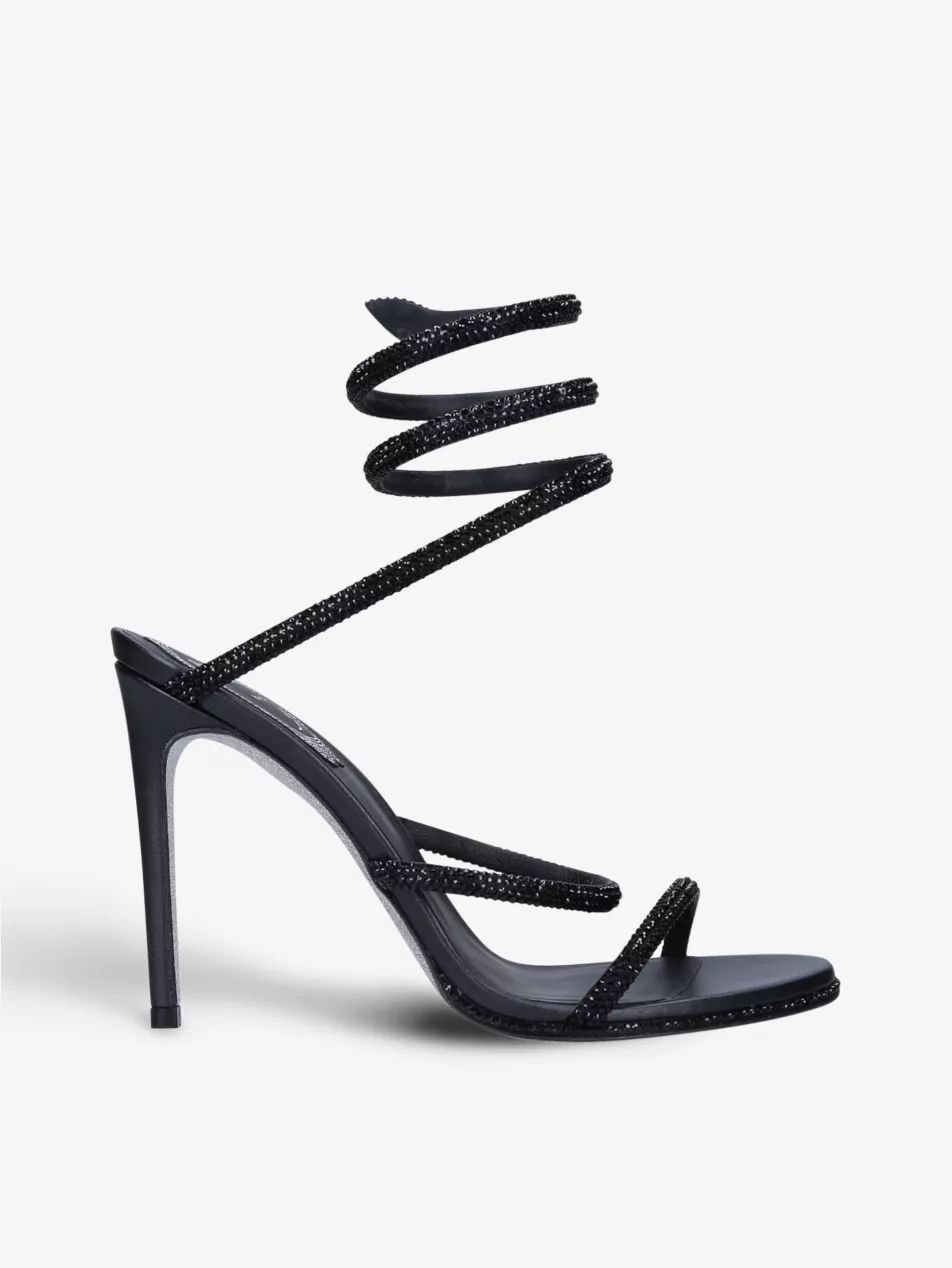 Cleo crystal-embellished leather heeled sandals | Selfridges
