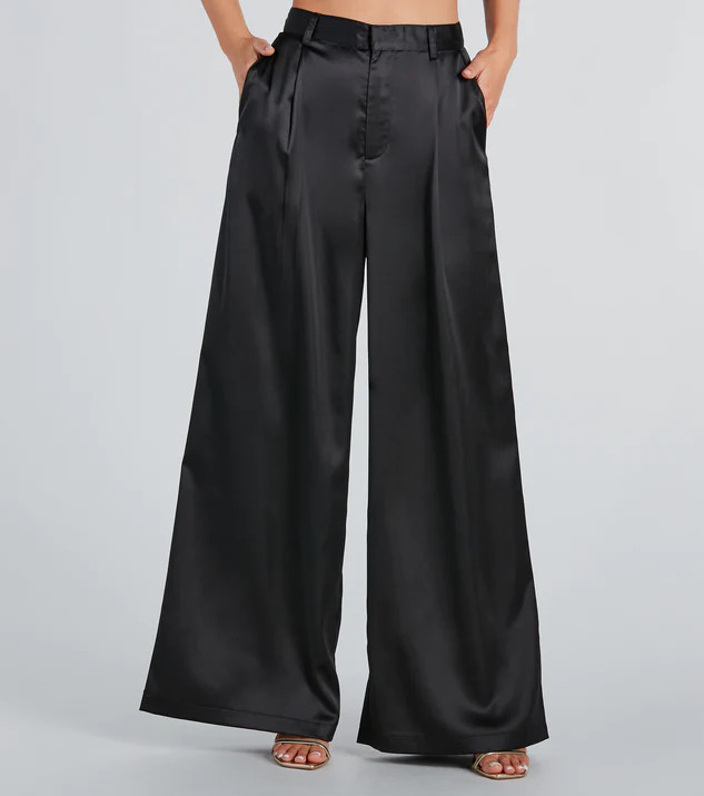 Power Vibe Satin Wide-Leg Trouser Pants | Windsor Stores