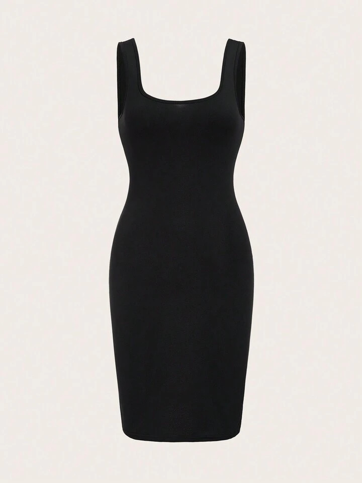 SHEIN BASICS Solid Backless Tank Bodycon Dress | SHEIN