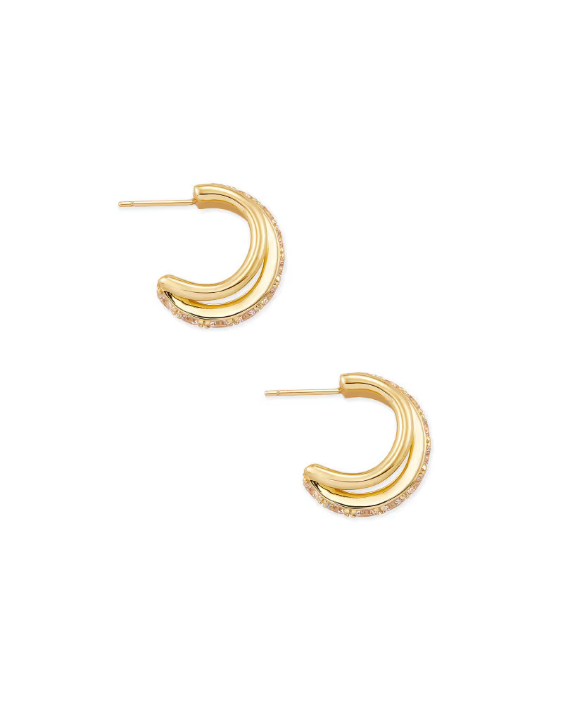 Livy Gold Huggie Earrings in White Crystal | Kendra Scott