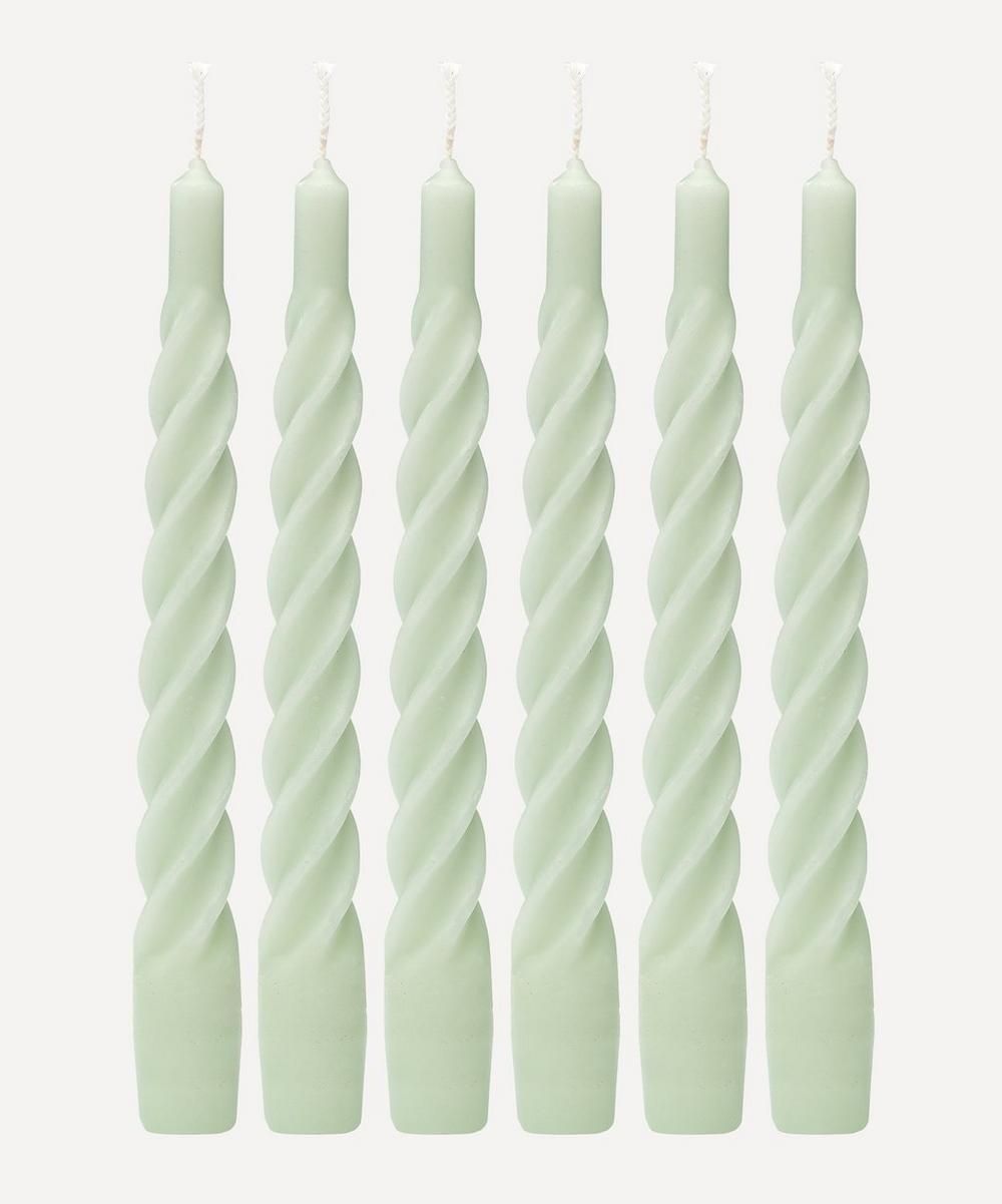 Matte Light Green Twisted Candles Set of Six | Liberty London (UK)