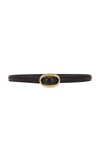 Saint Laurent Oval Buckle Thin Belt in Mountain Rock - Brown. Size 85 (also in 65, 70, 80, 90). | FWRD 