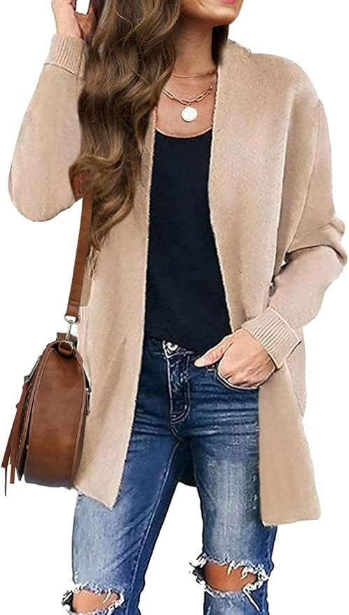 ZESICA Women's Long Sleeves Open Front Leopard Print Knitted Sweater Cardigan Coat Outwear | Amazon (US)