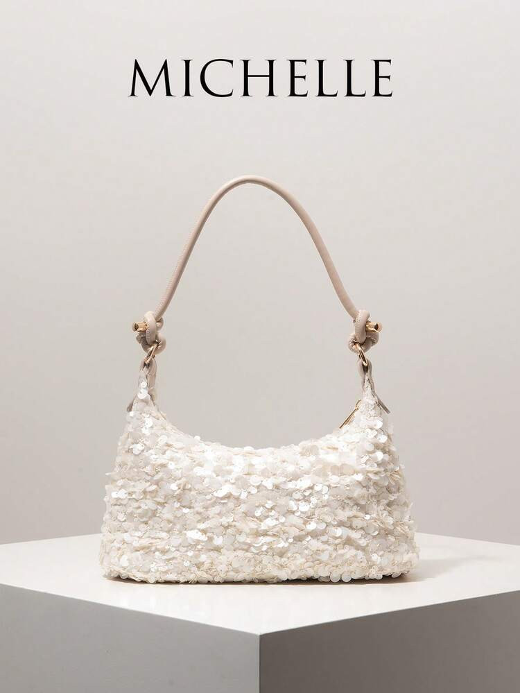 Shein White Sequin Silver Strap Mini Bag | SHEIN
