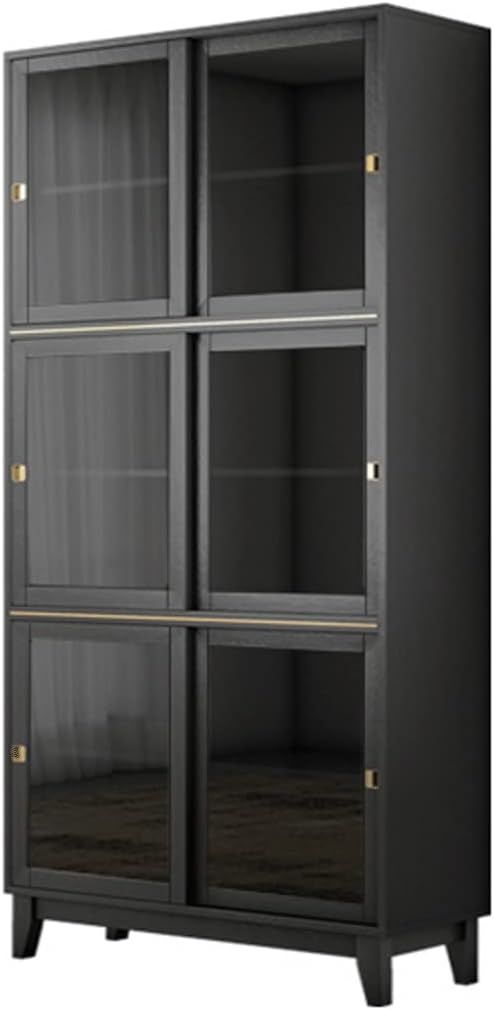 HONGFEISHANGMAO Bookshelf Black and White Bookcase with Glass Door Sliding Cabinet Storage Storag... | Amazon (US)