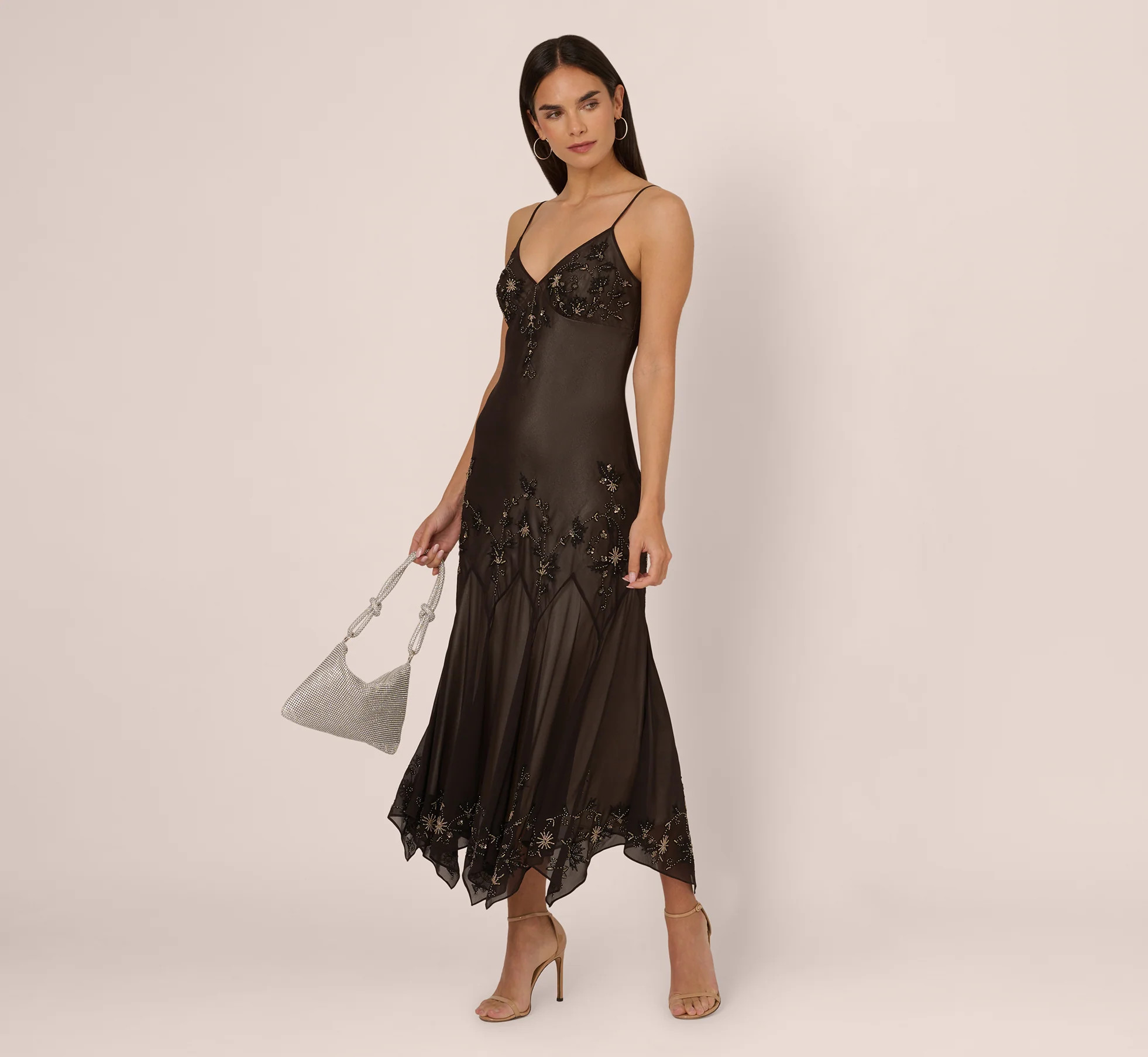 Vintage Beaded Fairy Ankle-Length Dress With Sharkbite Hem In Black Nu | Adrianna Papell