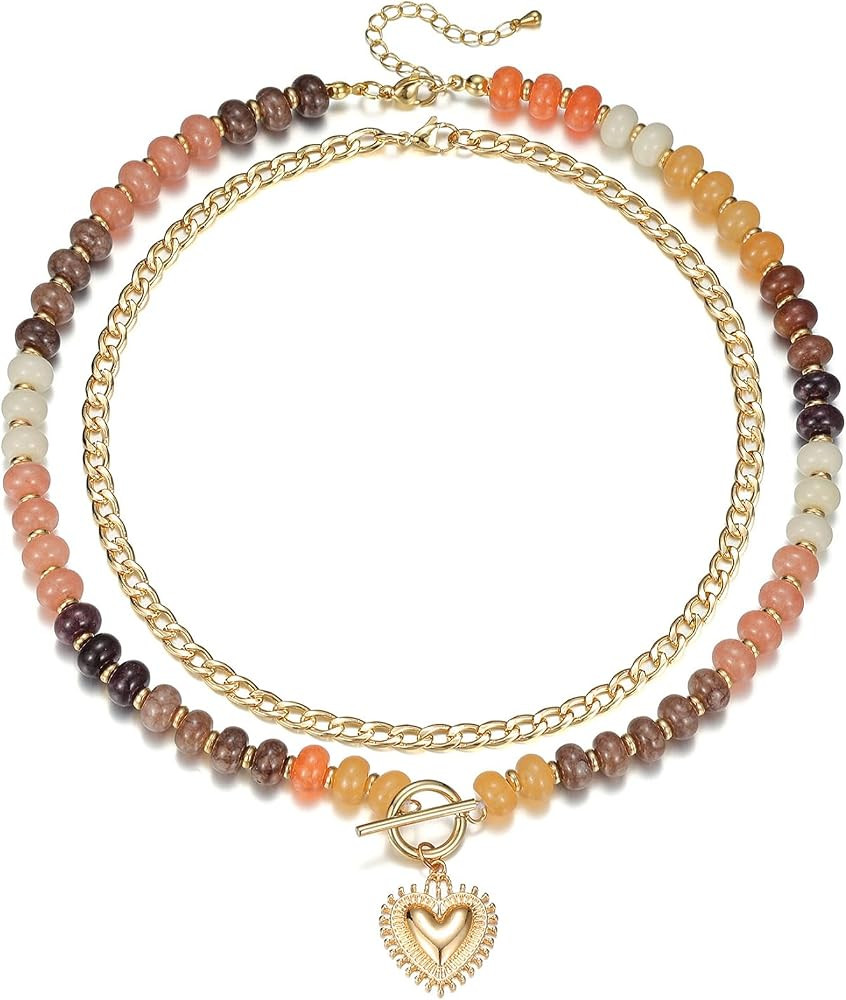 Chunky Colorful Gemstone Beaded Layered Necklaces for Women | Amazon (US)