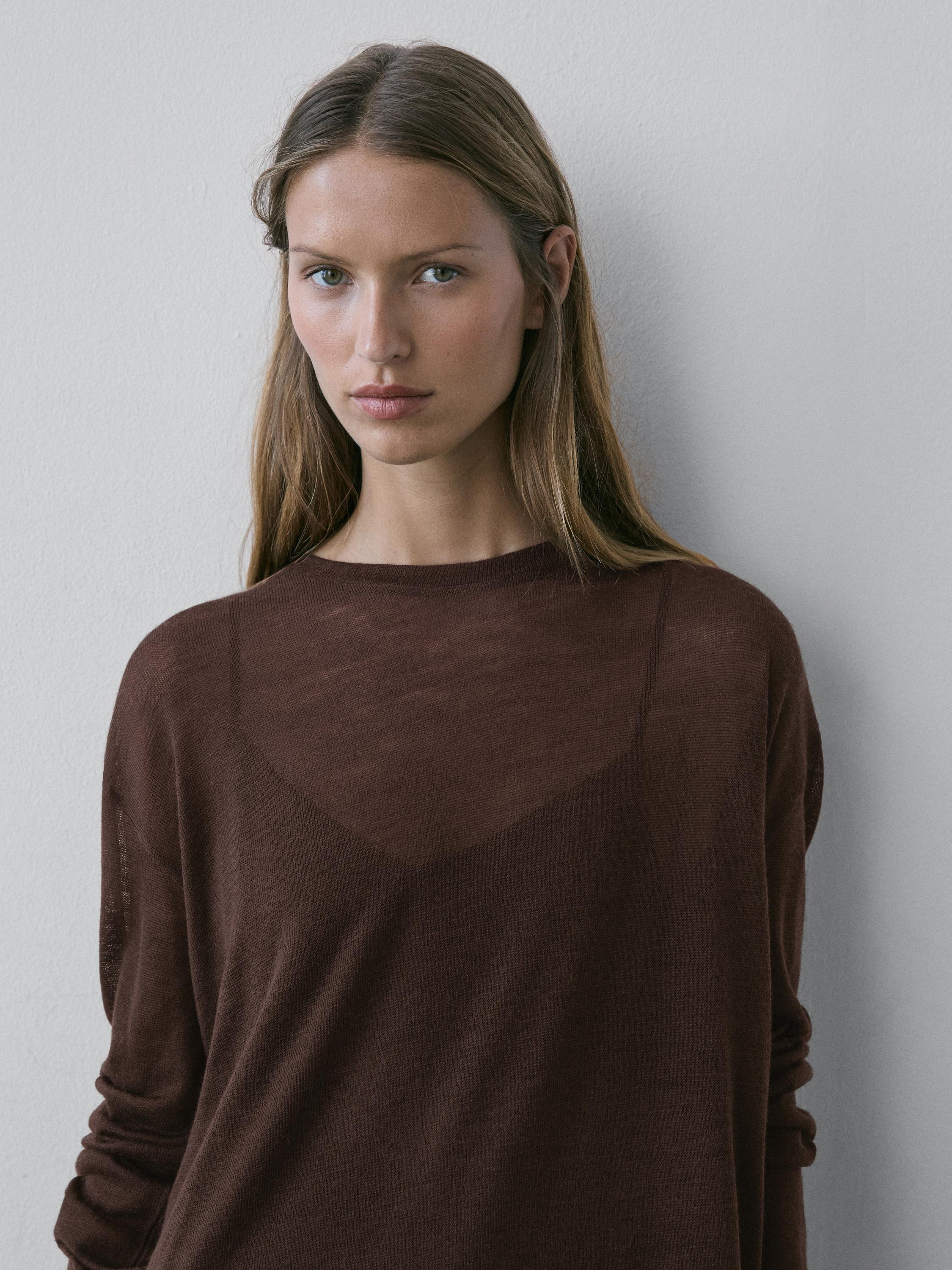 Long sleeve T-shirt with lace detail | Massimo Dutti US