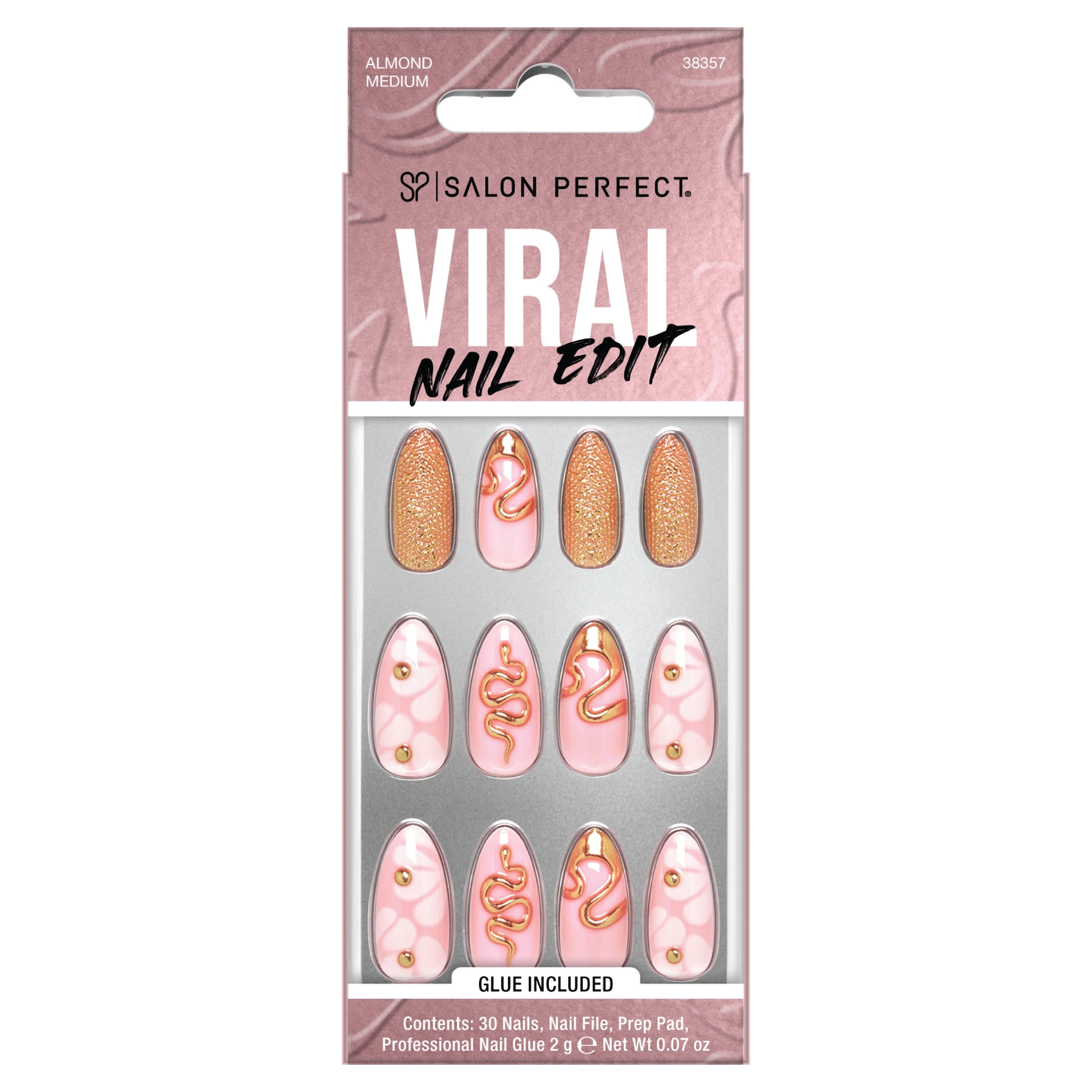 Salon Perfect Artificial Fake Press-ons, 349 Viral Nail Edit, Snake, Medium Almond, File and Glue... | Walmart (US)