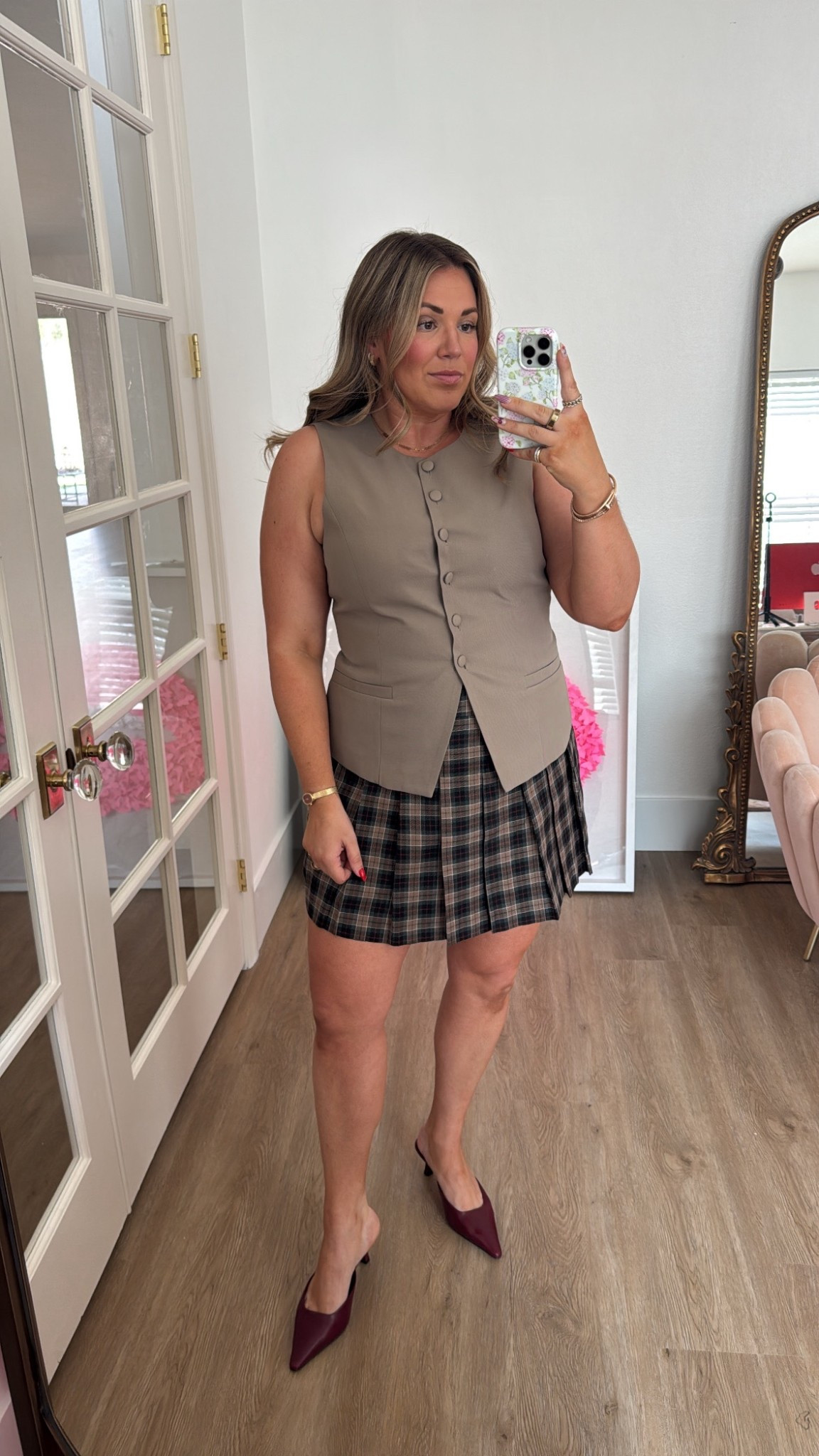 curry midsize outfit for fall on sale! wearing size xl in vest top and plaid skirt. kitten heels run TTS! 

nordstrom anniversary sale 
N Sale

#LTKMidsize #LTKSaleAlert #LTKFindsUnder100
