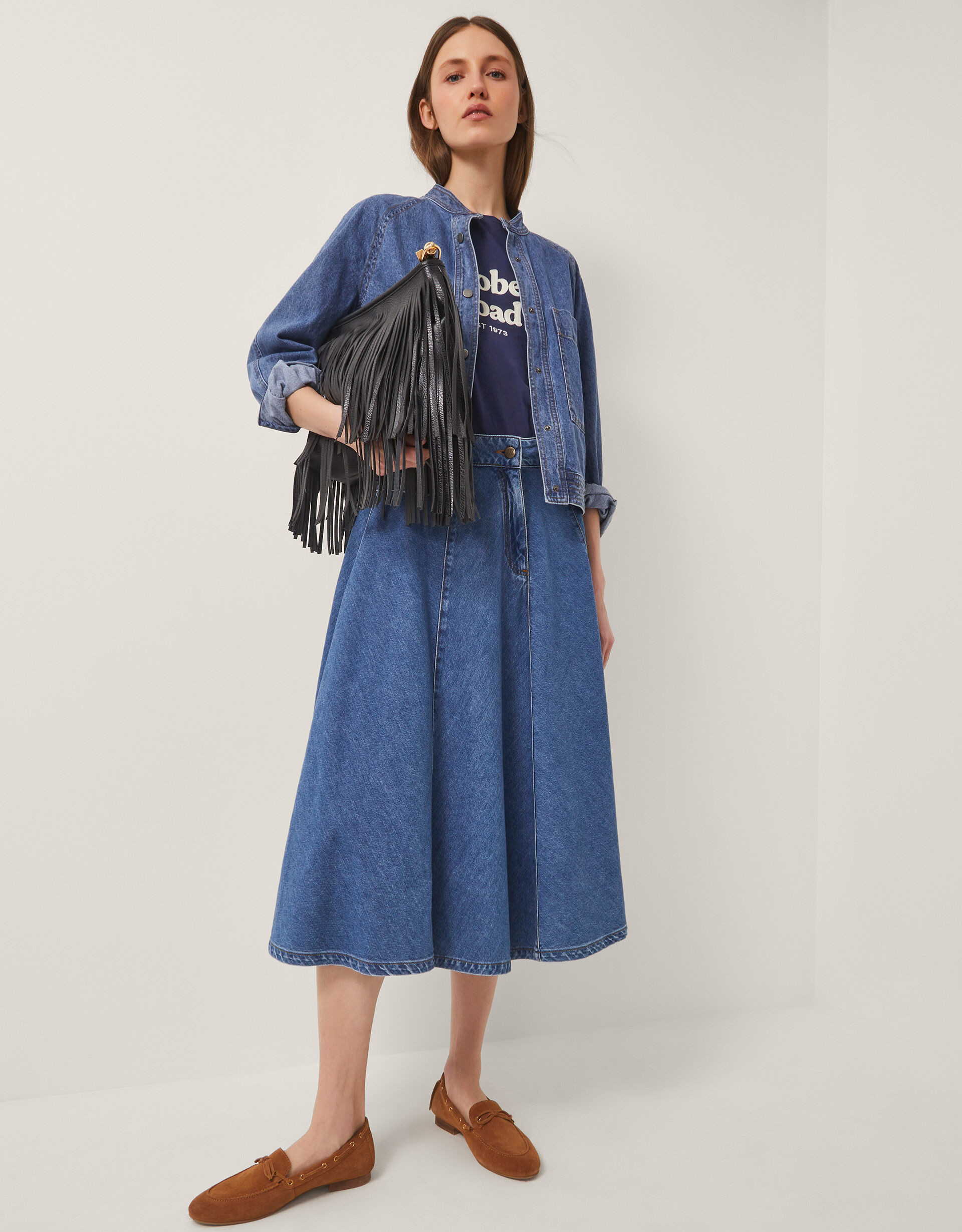 Sara Denim A-Line Midi Skirt Blue | Monsoon (UK)