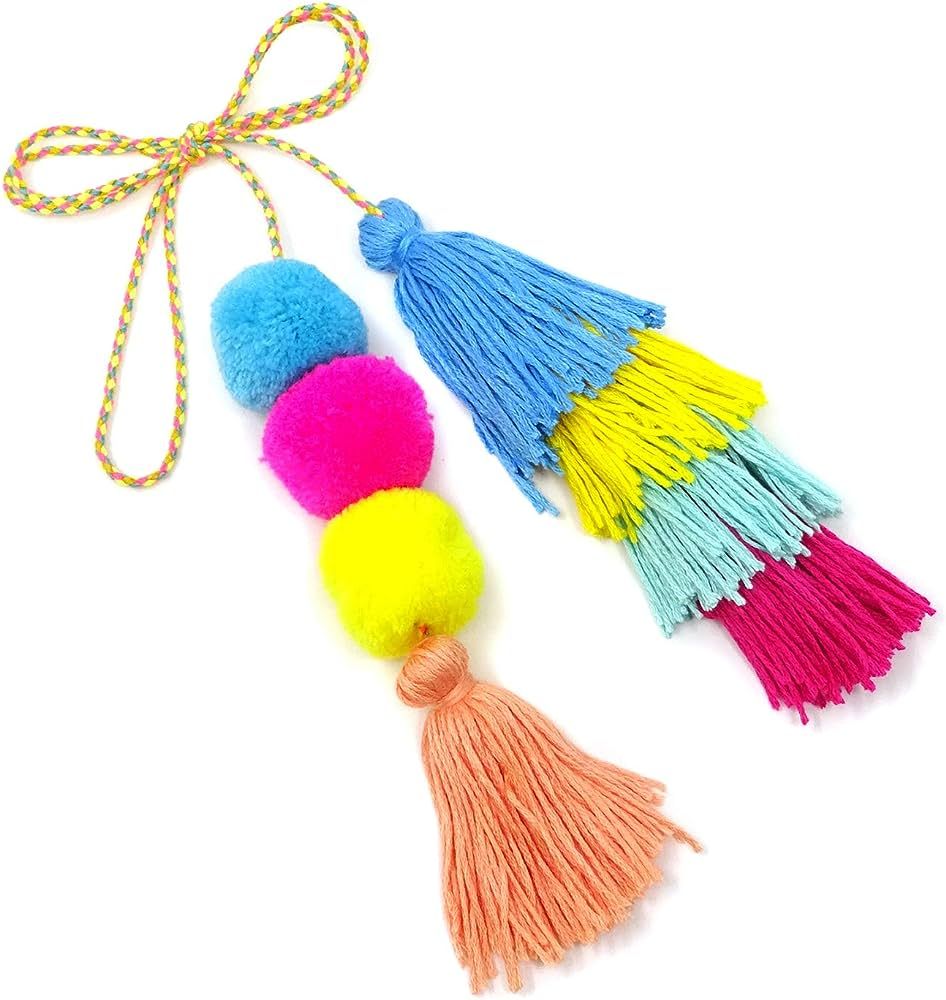 yueton Colorful Boho Key Chain Pom Pom Tassel Bag Charm for Purse Handbag Decor Pendant (Bright C... | Amazon (US)
