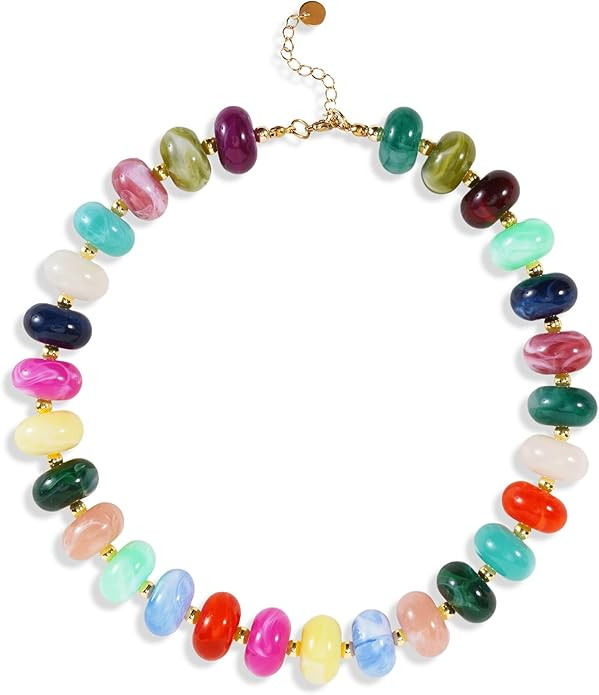 Chunky Beaded Statement Necklace for Women Trendy Colorful Boho Resin Bead Choker Necklaces Summe... | Amazon (US)