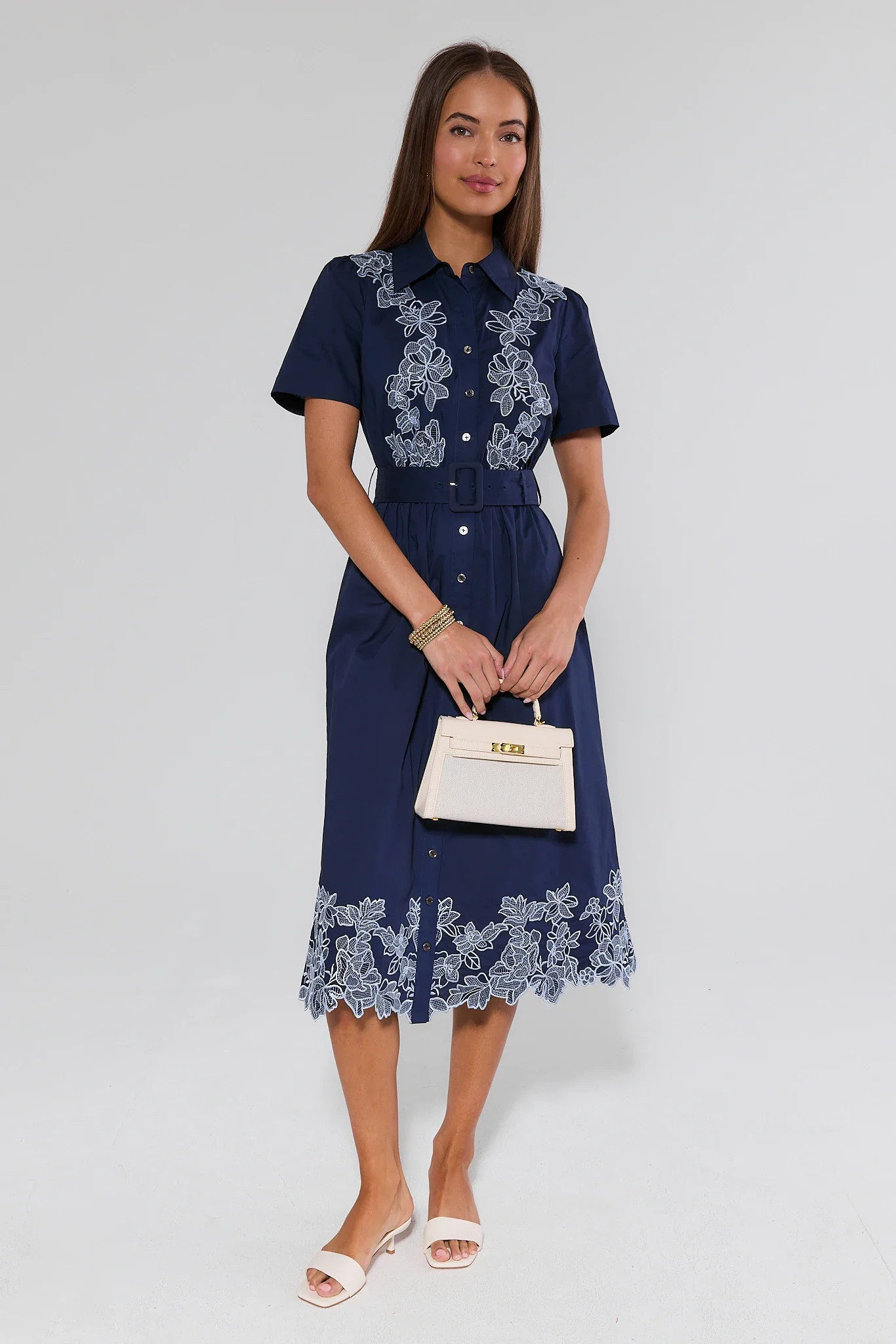 Ophelia Navy Embroidered Midi Dress | Avara