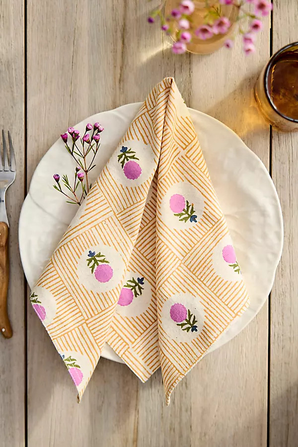 Linear Floral Flax Napkin | Anthropologie (US)