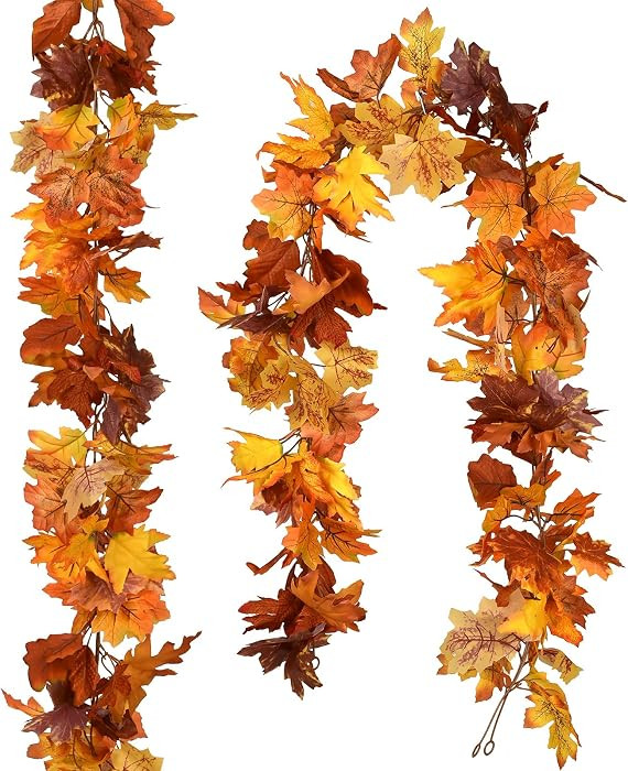 DearHouse 2 Pack Fall Maple Leaf Garland - 5.9Ft/Piece Hanging Vine Artificial Autumn Foliage for... | Amazon (US)