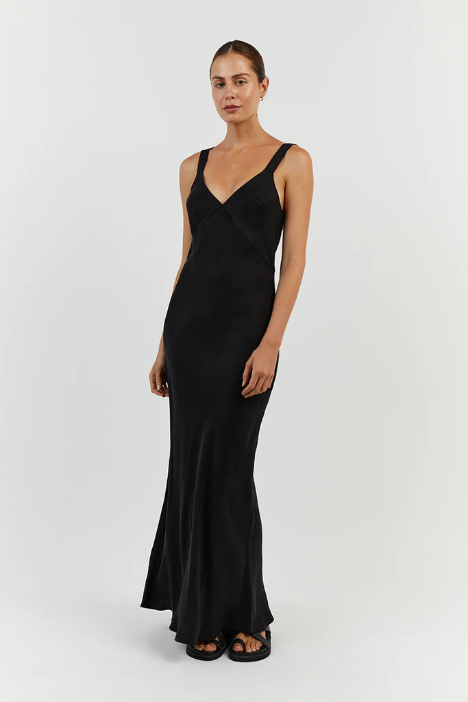 KENDALL BLACK SLIP MIDI DRESS | DISSH