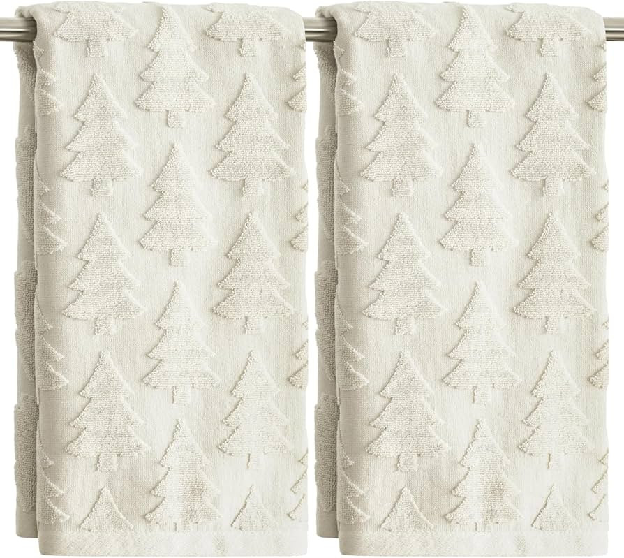 Artoid Mode 2 Pcs Beige 3D Xmas Tree Jacquard Christmas Hand Towels for Bathroom, 100% Cotton Sof... | Amazon (US)