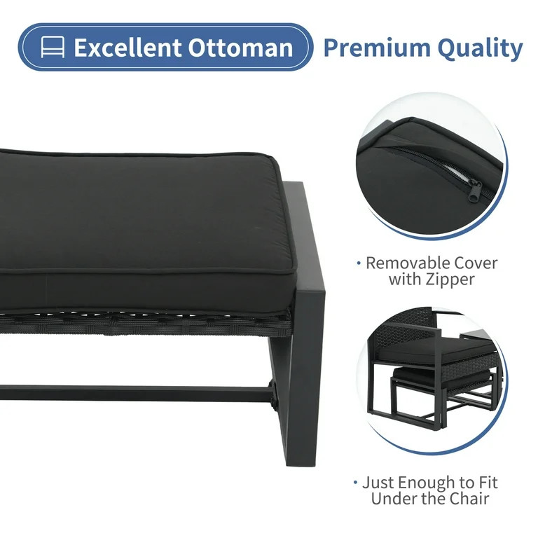 Orange-Casual 5-Piece Outdoor Furniture Set, Patio Steel All-Weather Wicker Conversation Set, wit... | Walmart (US)