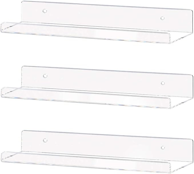Weiai Clear Acrylic Shelf 15" Invisible Floating Wall Ledge Bookshelf, Kids Book Display Shelves ... | Amazon (US)