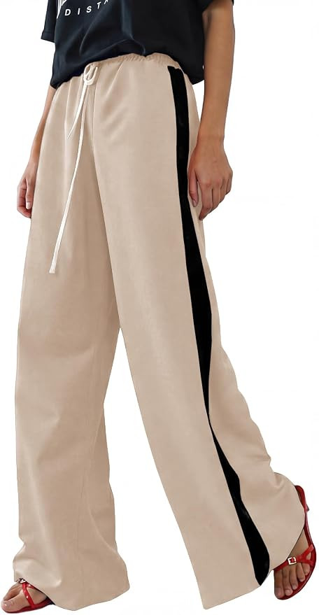 Rapbin Womens Leopard Wide Leg Pants Flowy Side Striped Palazzo Trousers | Amazon (US)