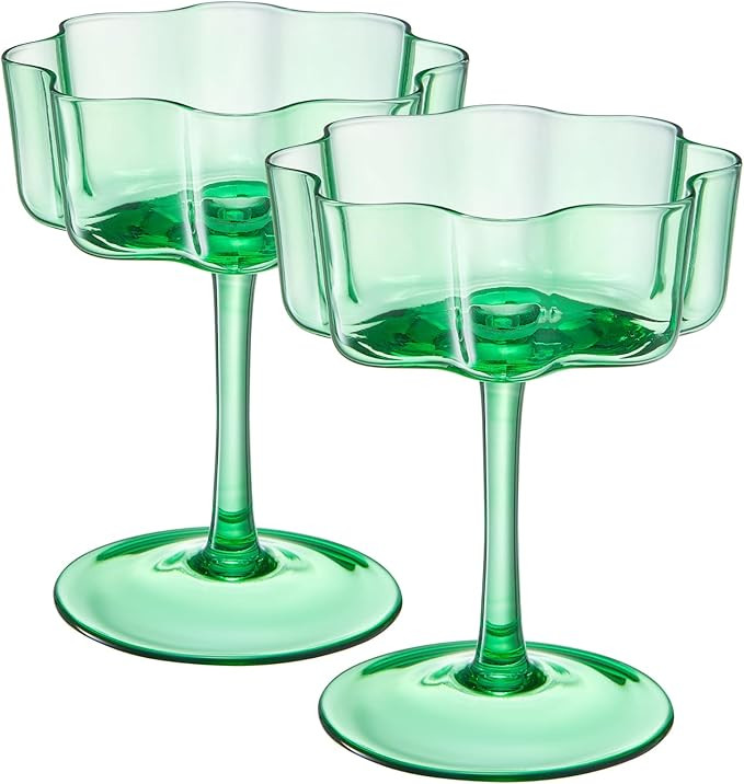 Khen Flower Vintage Wavy Glass Coupes Martini, Champagne & Cocktail Coupes - Set of 2-7oz Colorfu... | Amazon (US)