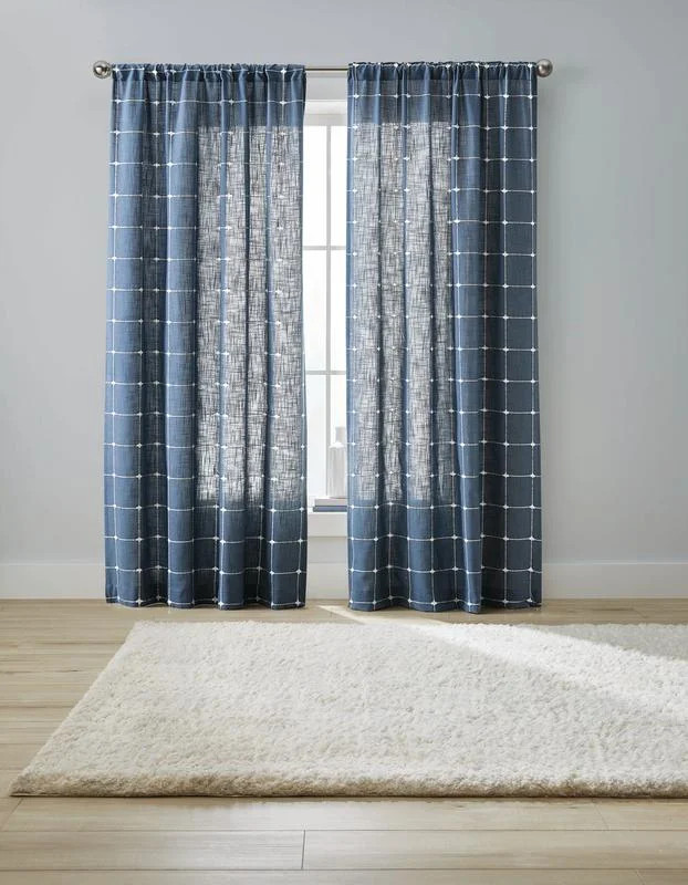 Indigo Windowpane Light Filtering Single Curtain Panel, 50x95, Indigo - Walmart.com | Walmart (US)
