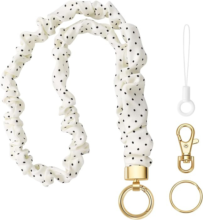 Stretchy Lanyard for ID Badges,Teacher Lanyard for Keys, Cute Neck Lanyard for Women (White & Black Polka Dots) | Amazon (US)