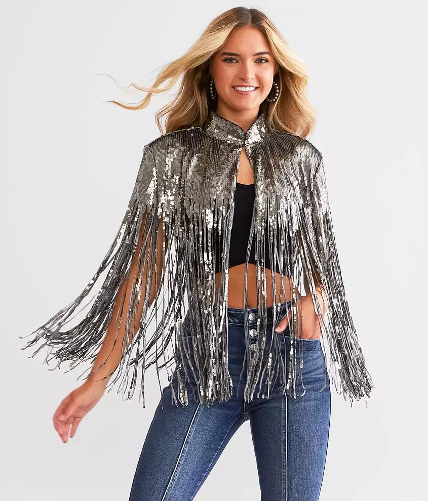 Blue B Sequin Fringe Cape - One Size | Buckle