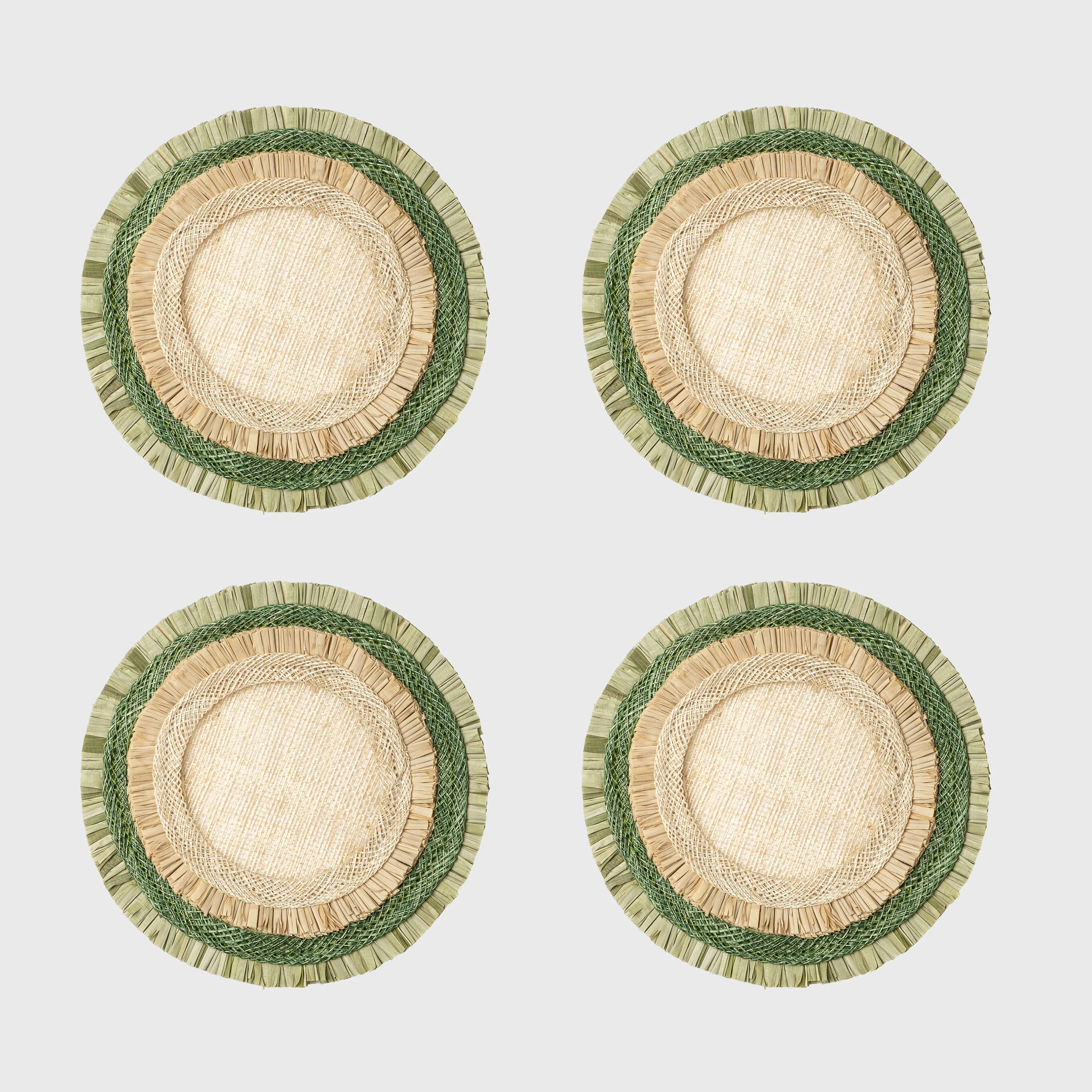 Ruffle edge straw coasters, green | Joanna Buchanan