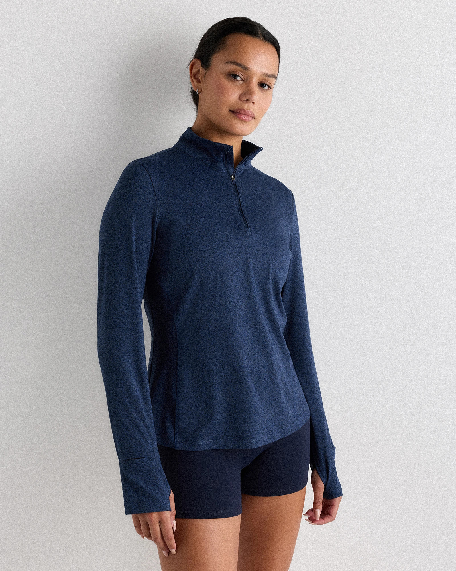 Flowknit Quarter-Zip Pullover in Heather Navy | Quince