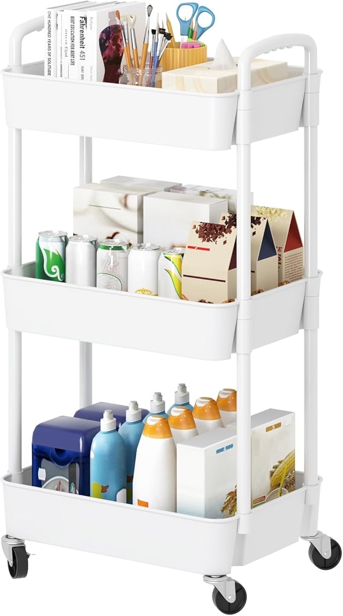 Laiensia 3-Tier Rolling Cart with Wheels,Multifunction Utility Storage Carts, Kitchen Storage Org... | Amazon (US)