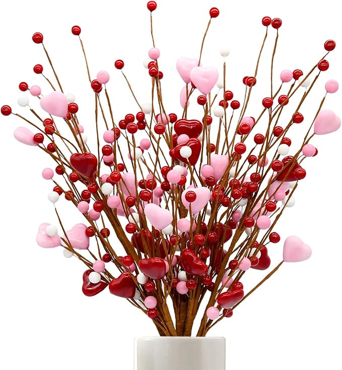 CRCZK 6 Pack Valentine's Day Heart Berry Stems Decor - 24Inch Artificial Valentine Sprays and Pic... | Amazon (US)