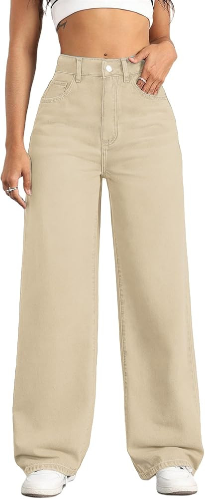 Straight Leg Jeans for Women,High Waisted Wide Leg Loose Stretchy Boyfriend Denim Pants Baggy Jea... | Amazon (US)