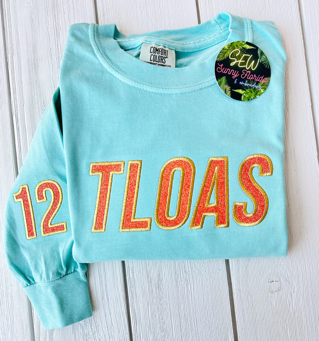 Mint Tee or Sweatshirt With ORANGE Glitter Vinyl & Metallic Gold Thread Outline of TLOAS and 12 -... | Etsy (US)