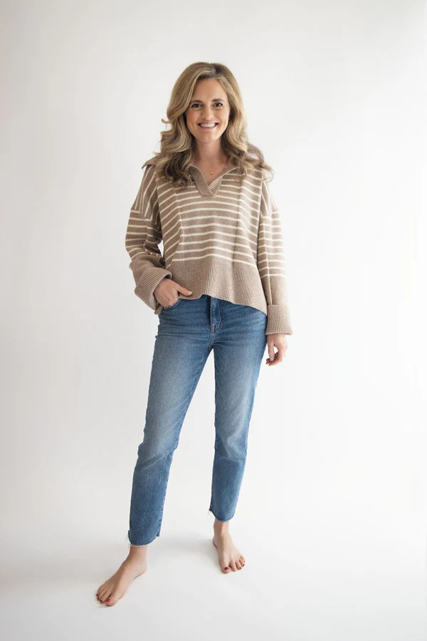 Striped V-neck Collared Sweater | Edit No. 5 Boutique