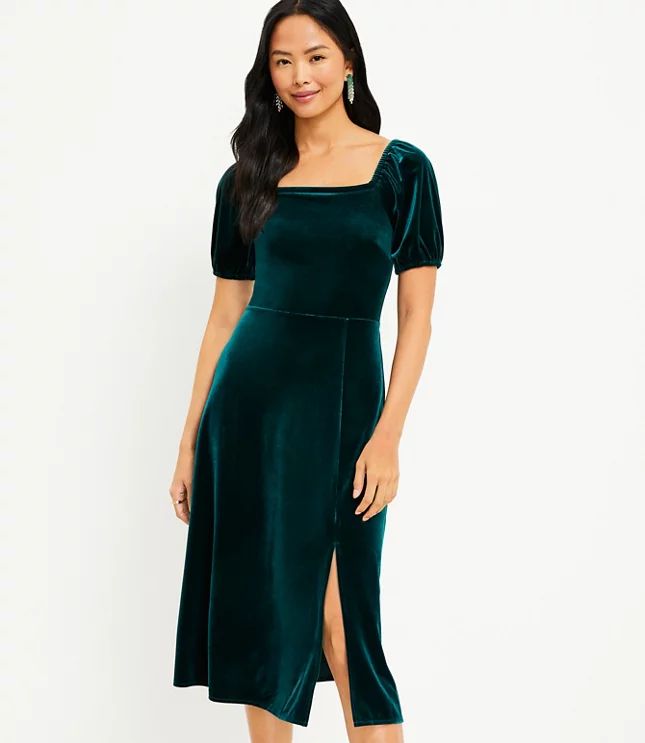 Velvet Square Neck Midi Dress | LOFT