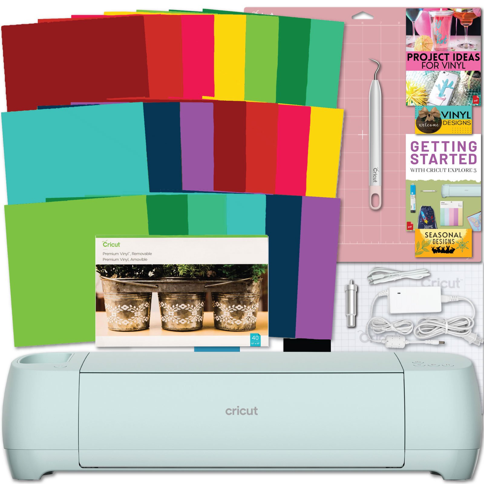Cricut Explore 3 Craft Cutting Machine with Vibrant Vinyl 20 Sheet Pack Bundle - Walmart.com | Walmart (US)