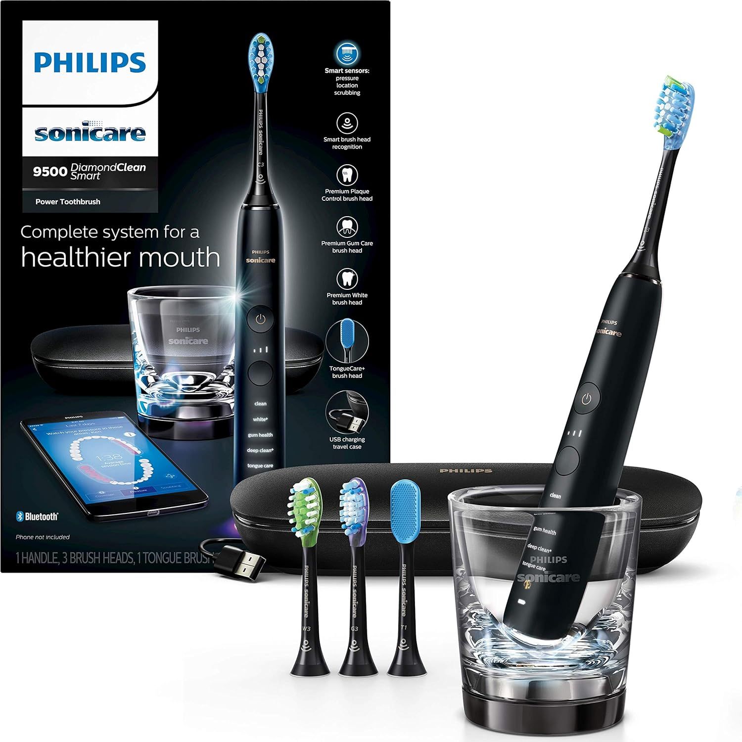 Philips Sonicare DiamondClean Smart 9500 Rechargeable Electric Power Toothbrush, Black, HX9924/11 | Amazon (US)