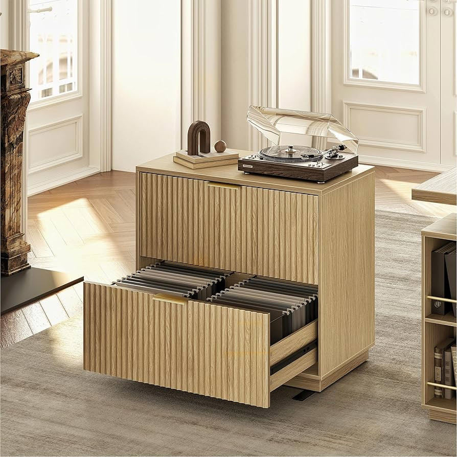 2 Drawer Fluted File Cabinet, 32'' Lateral File Cabinet for Legal/Letter/A4/F4 Size Hanging Files... | Amazon (US)
