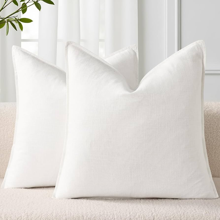 decorUhome Summer Decorative Linen Euro Sham Throw Pillow Covers 26x26 Inch Set of 2 Cream White ... | Amazon (US)