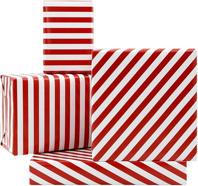 Boerni Red and White Wrapping Paper for Women Men, Candy Cane Striped Design Christmas Gift Wrap ... | Amazon (US)