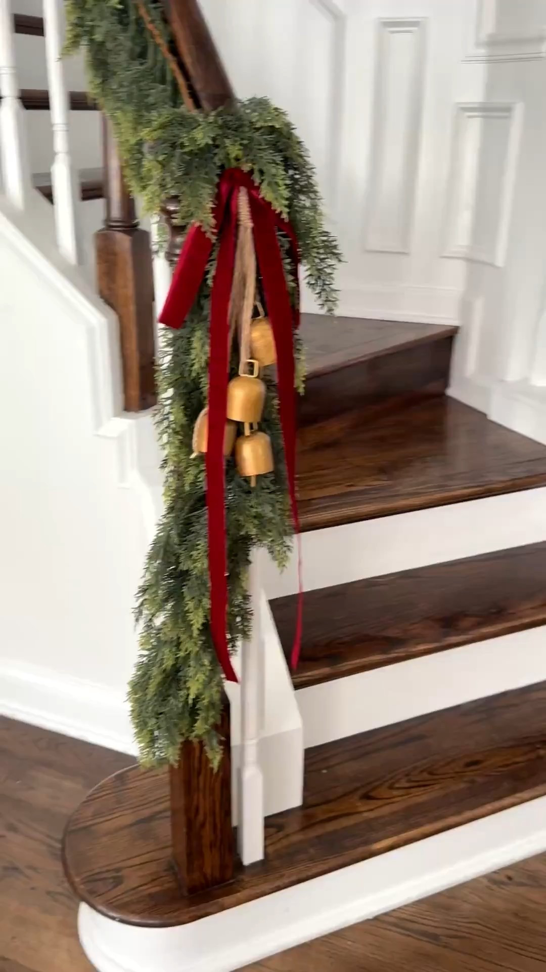 The prettiest garland this season 🎄paired with a velvet burgundy bow and gold bells 🔔 ✨ It looks so beautiful down the stairs!

#LTKHoliday #LTKHome #LTKSeasonal