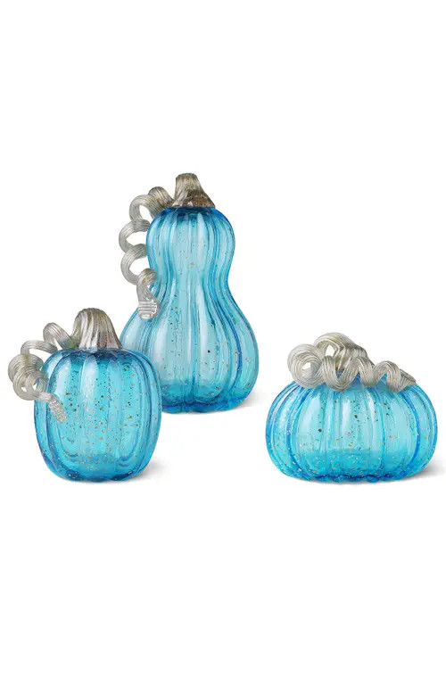 Glitzhome Set of 3 Glass Pumpkin & Gourd in Blue at Nordstrom, Size Medium | Nordstrom