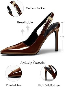 Coutgo Women's Slingback High Heels Pointed Toe Stilettos Metal Buckle Dress Party Pump Shoes | Amazon (US)