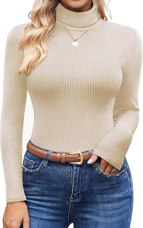 Ekouaer Women's Turtleneck Tops Ribbed Pullover Sweater Long Sleeves Shirts Midweight Thermal Und... | Amazon (US)