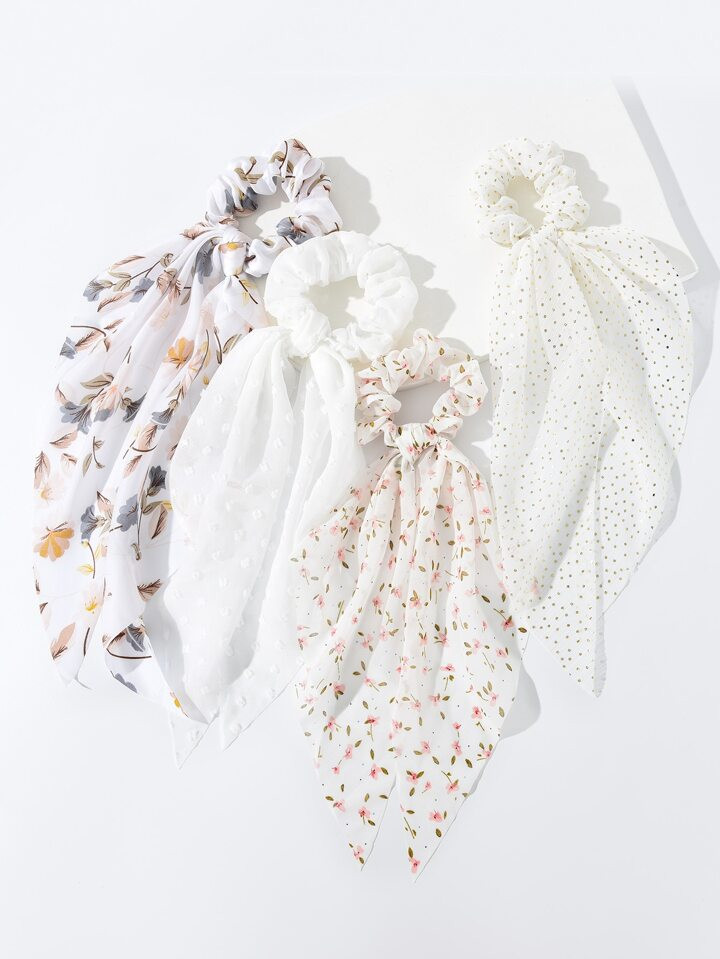 4pcs Floral Print Scarf Hair Tie Boho | SHEIN